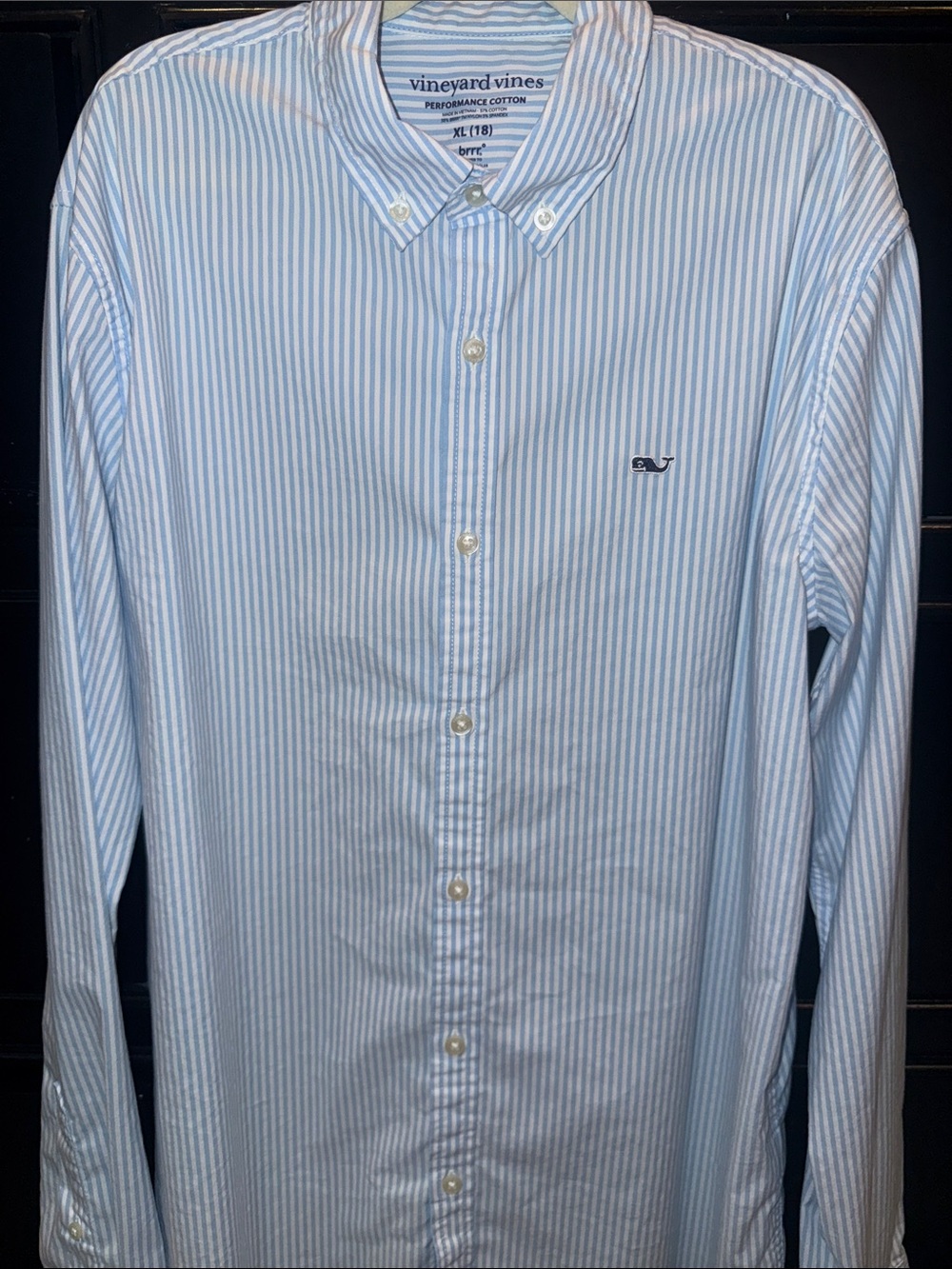 Vineyard Vines Performance Light Blue and White Stripe Button-Down Shirt